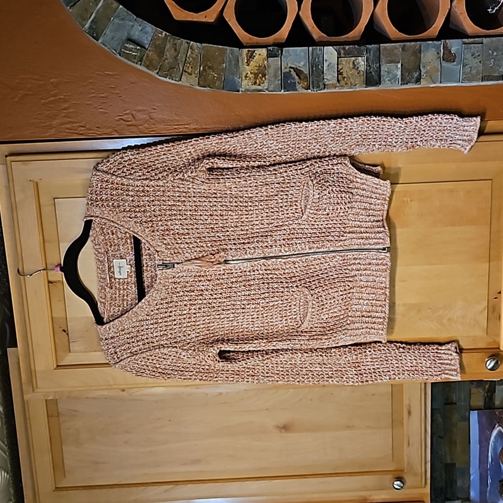 Aritzia Wilfred Free Ribbed Knit Long Sleeve Zip Up Cardigan Sweater Pockets
